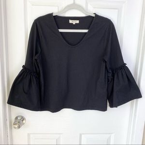 Madewell Black Top Flare Ruffle Sleeves 100% Cotton Size Small